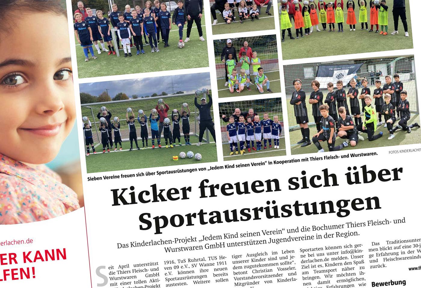 Das Kinderlachen-Projekt „Jedem Kind seinen Verein“ und die Bochumer Thiers Fleisch- und Wurstwaren GmbH unterstützen Jugendvereine in der Region.